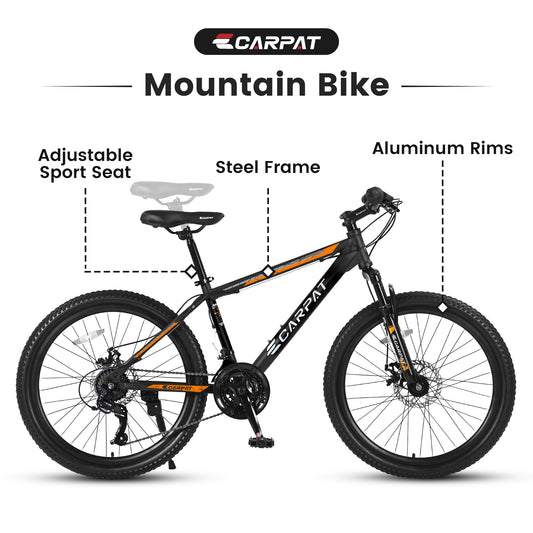 26" Shimano 21-Speed Mountain Bike – Mechanical Disc Brakes, Front Suspension