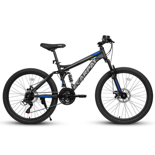Mountain Bike – TrailX 24” | Full Suspension | 21-Speed | Black