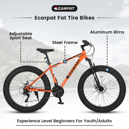 26" Fat Tire Mountain Bike – 21-Speed Shimano, Dual Disc Brakes (All-Terrain)