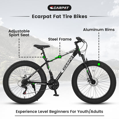 26" Fat Tire Mountain Bike – 21-Speed Shimano, Dual Disc Brakes (All-Terrain)