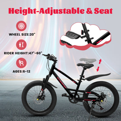 Kids Mountain Bike – TrailKid 20” | Front Suspension | 7-Speed | Black