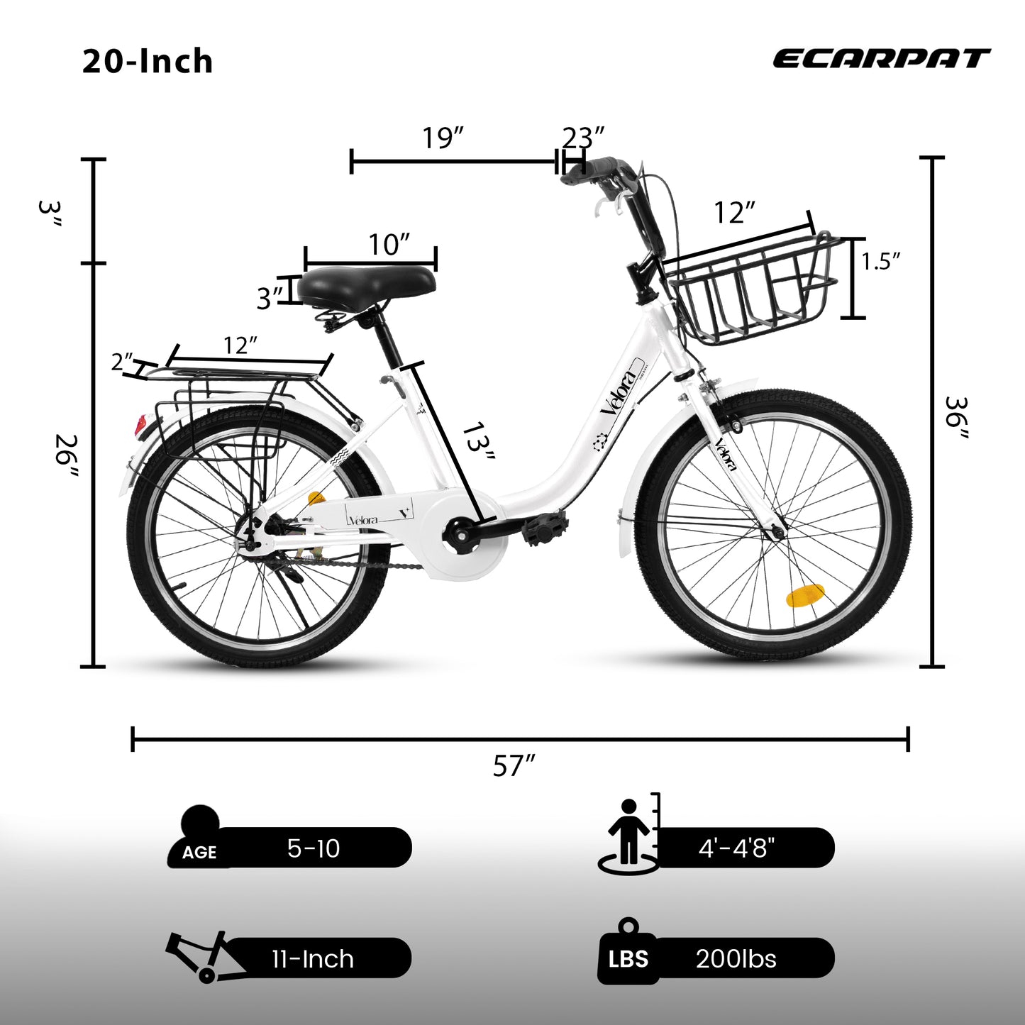 Kids Bike – CityCruze 20” | Coaster Brake | Single Speed | White