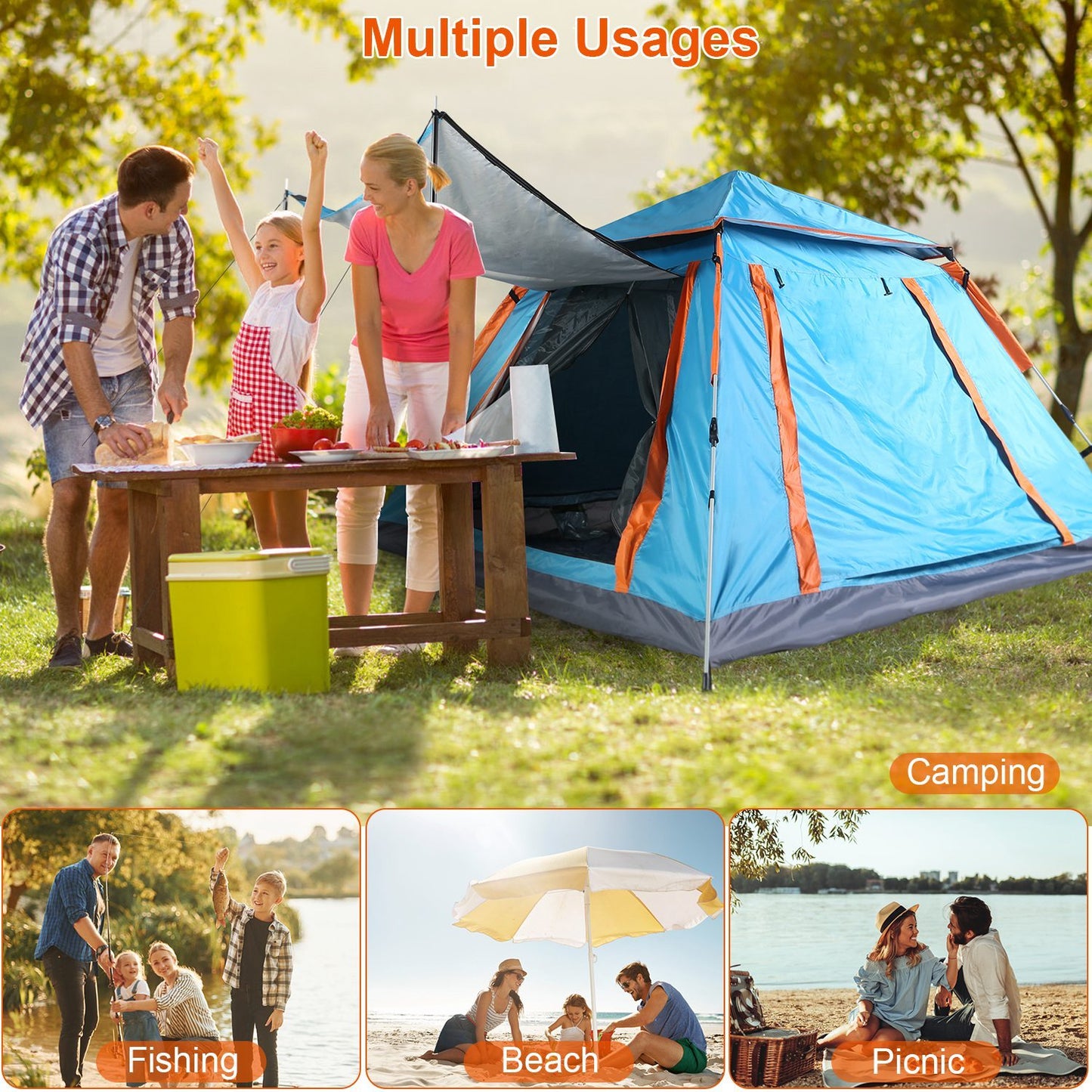 4-5 Person Waterproof Camping Tent – Double Layer, Mosquito Nets & Carry Bag
