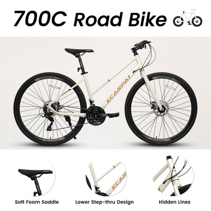 Road Bike – UrbanRide 700C | 21-Speed | Disc Brakes | Cream