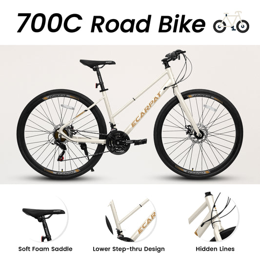 700C Road Bike – UrbanRide | 21-Speed | Disc Brakes | Cream