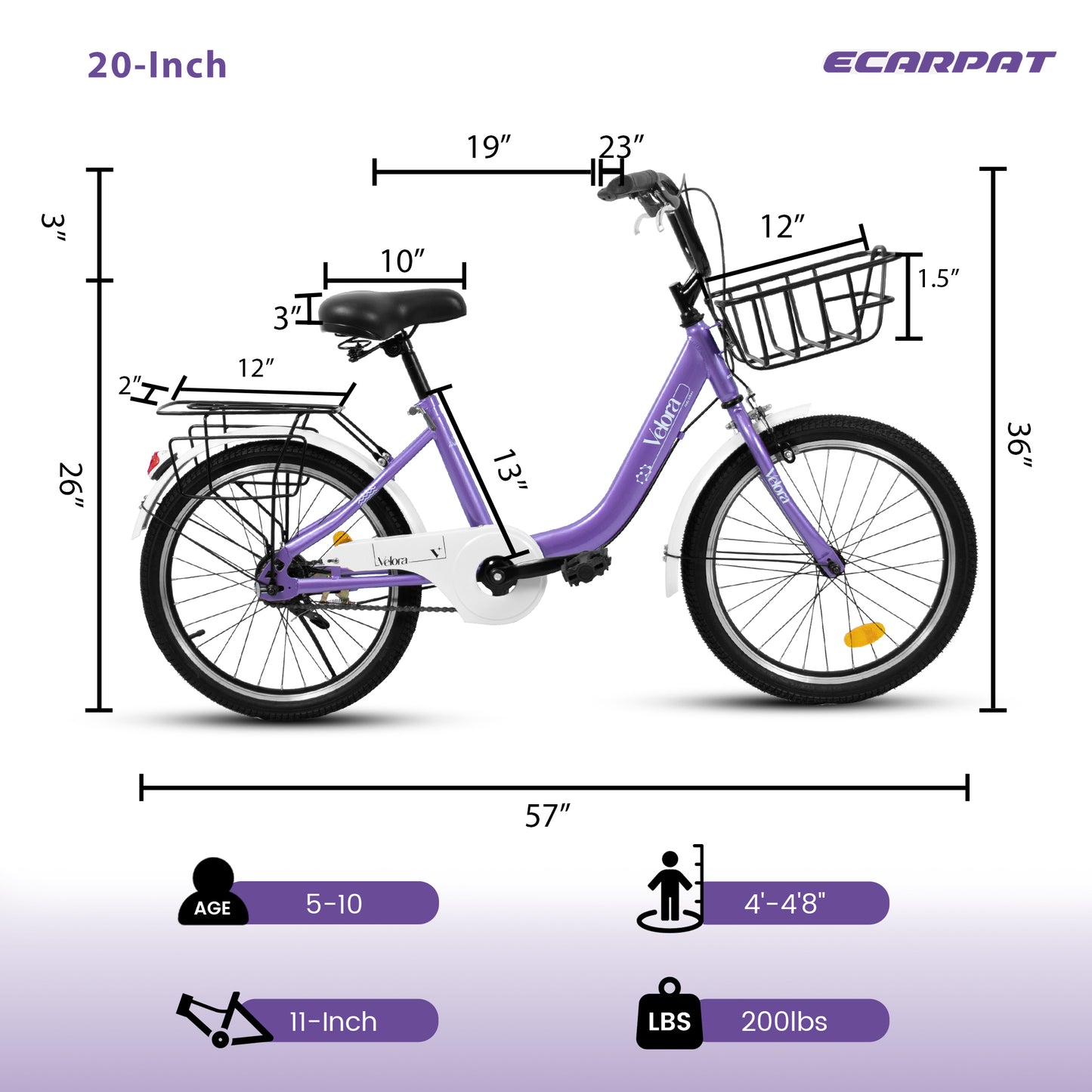 Kids Bike – CityCruze 20” | Coaster Brake | Single Speed | Purple