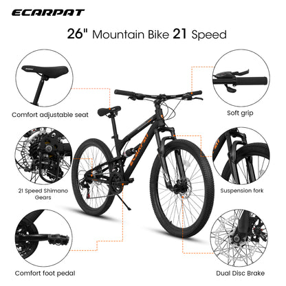 Mountain Bike – RidgeLine 26” | Hardtail | 21-Speed | Black-Orange