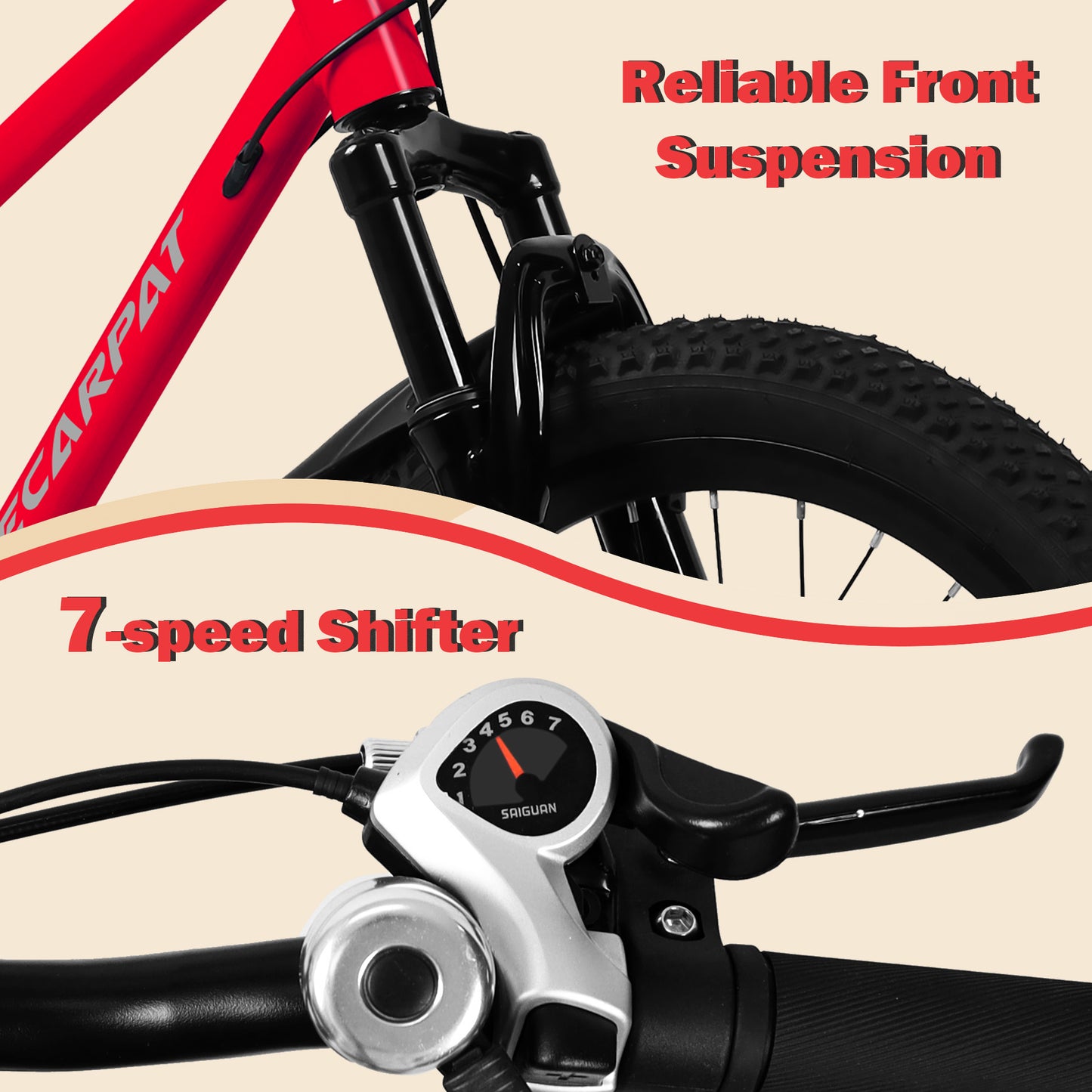 Kids Mountain Bike – TrailKid 20” | Front Suspension | 7-Speed | Red