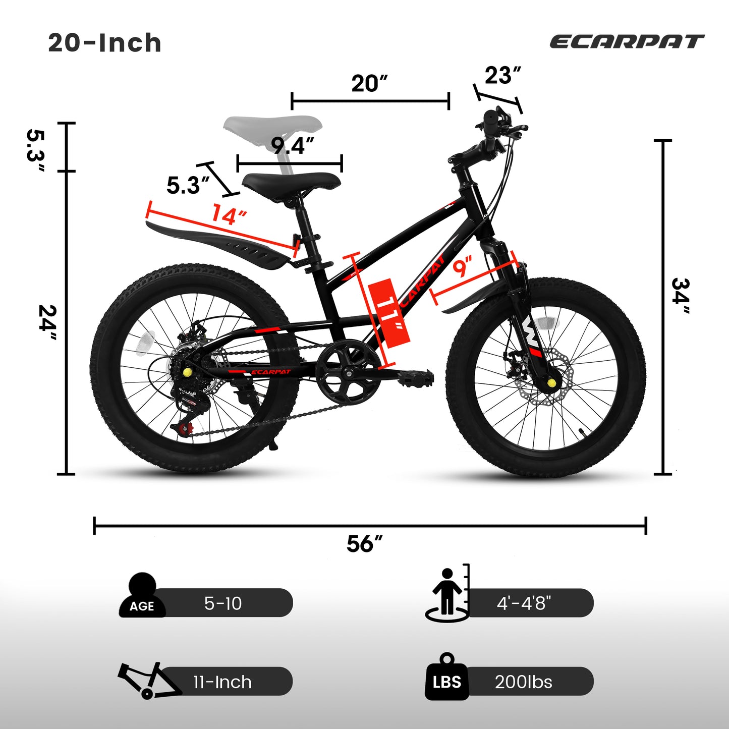 Kids Mountain Bike – TrailKid 20” | Front Suspension | 7-Speed | Black