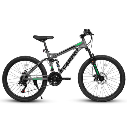 Mountain Bike – TrailX 24” | Full Suspension | 21-Speed | Gray