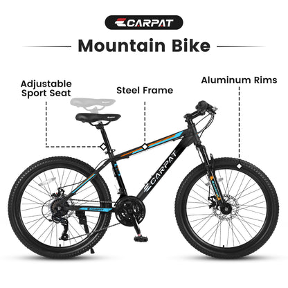 26" Mountain Bike – 21-Speed Shimano, Dual Disc Brakes (Black / Blue)