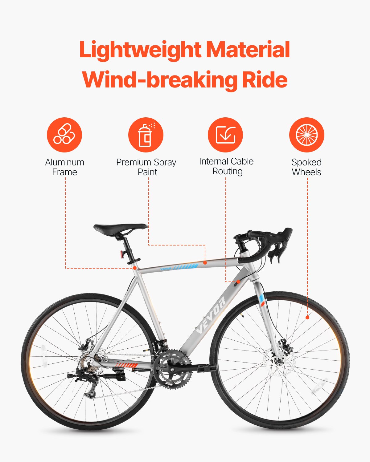 Road Bike – AeroRide 700C | 14-Speed | Disc Brakes| Grey