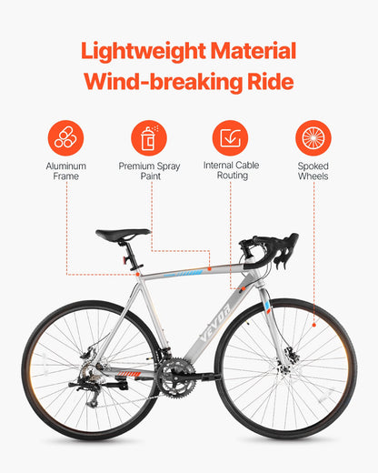 Road Bike – AeroRide 700C | 14-Speed | Disc Brakes| Grey