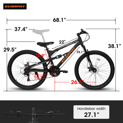 26" Steel Frame Mountain Bike – Shock Fork, 21-Speed (Unisex)