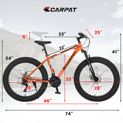 26" Fat Tire Mountain Bike – 21-Speed Shimano, Dual Disc Brakes (All-Terrain)