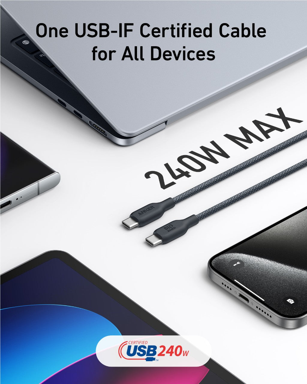 Anker 543 USB C to USB C Cable (240W, 10 ft)