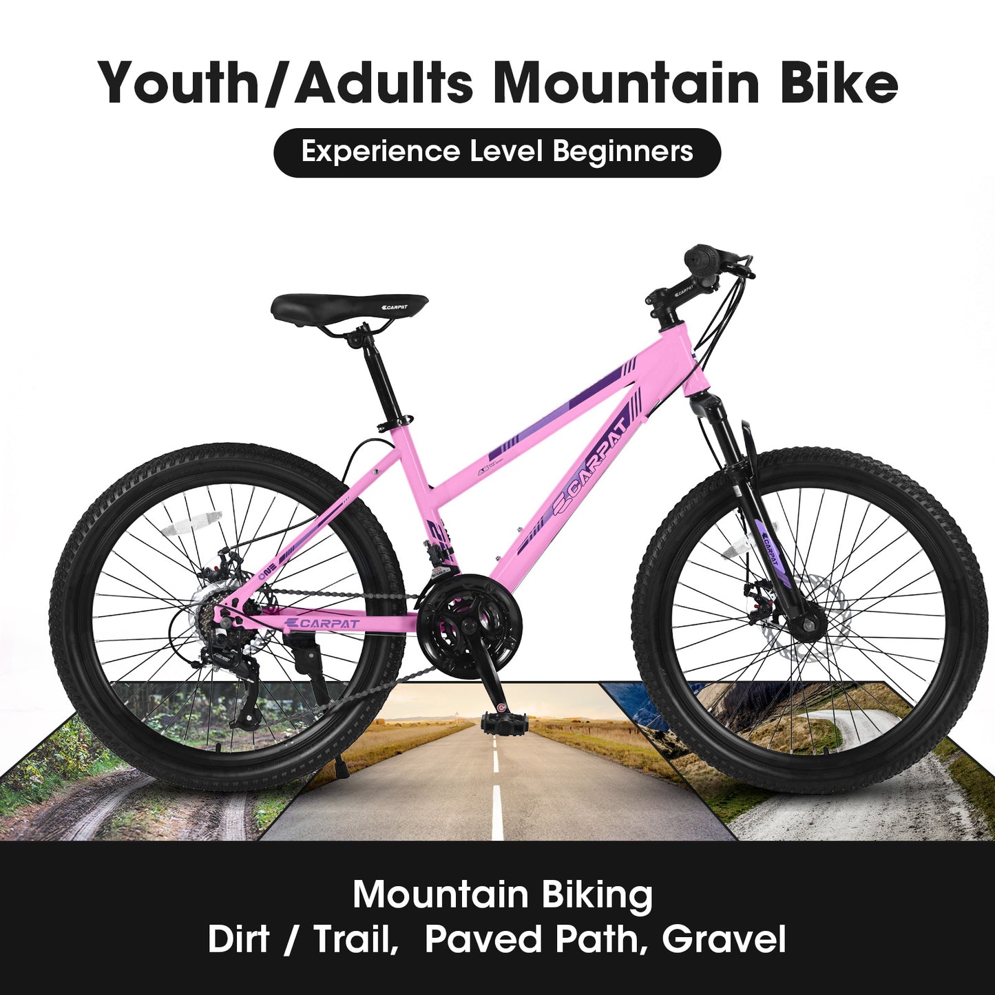 24" Women’s Mountain Bike – 21-Speed Shimano, Dual Disc Brakes (White / Pink)