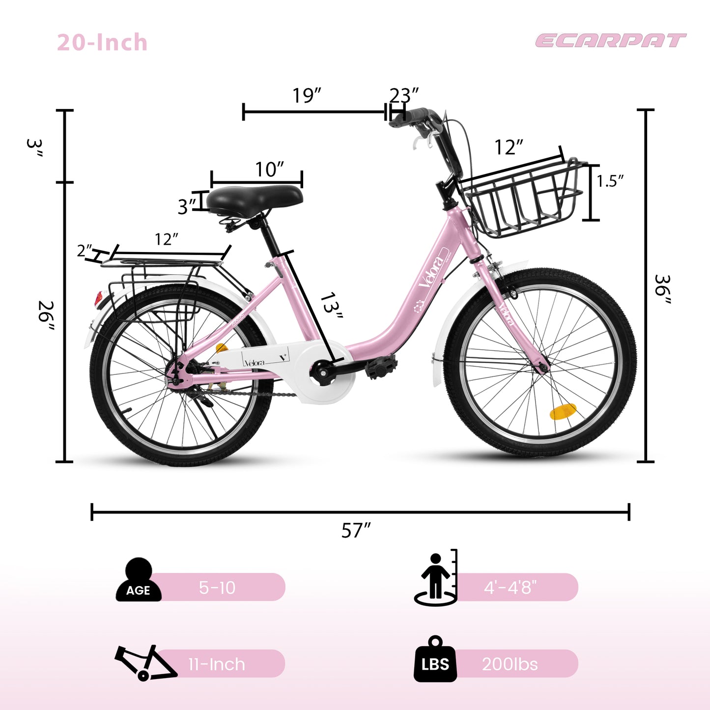 Kids Bike – CityCruze 20” | Coaster Brake | Single Speed | Pink