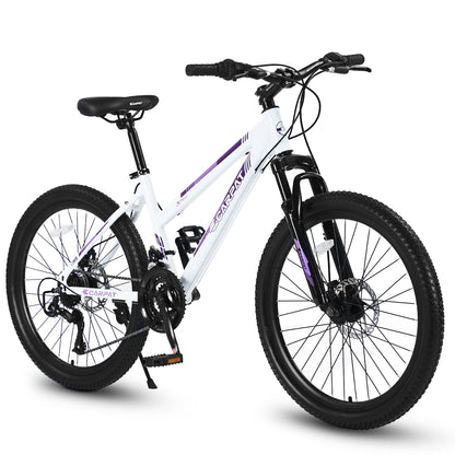 24" Women’s Mountain Bike – 21-Speed Shimano, Dual Disc Brakes (White / Pink)