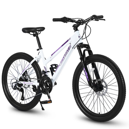24" Women’s Mountain Bike – 21-Speed Shimano, Dual Disc Brakes (White / Pink)