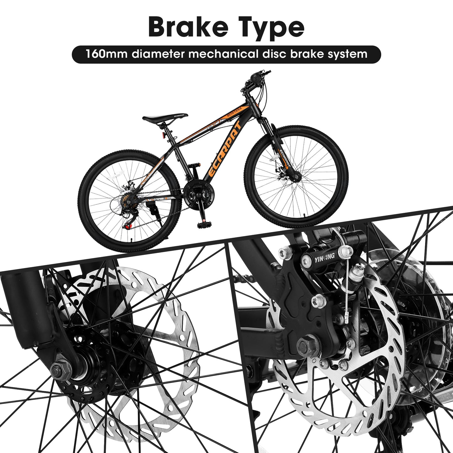 26" Trail Bike – Dual Disc Brakes, Front Suspension (Black / Orange)