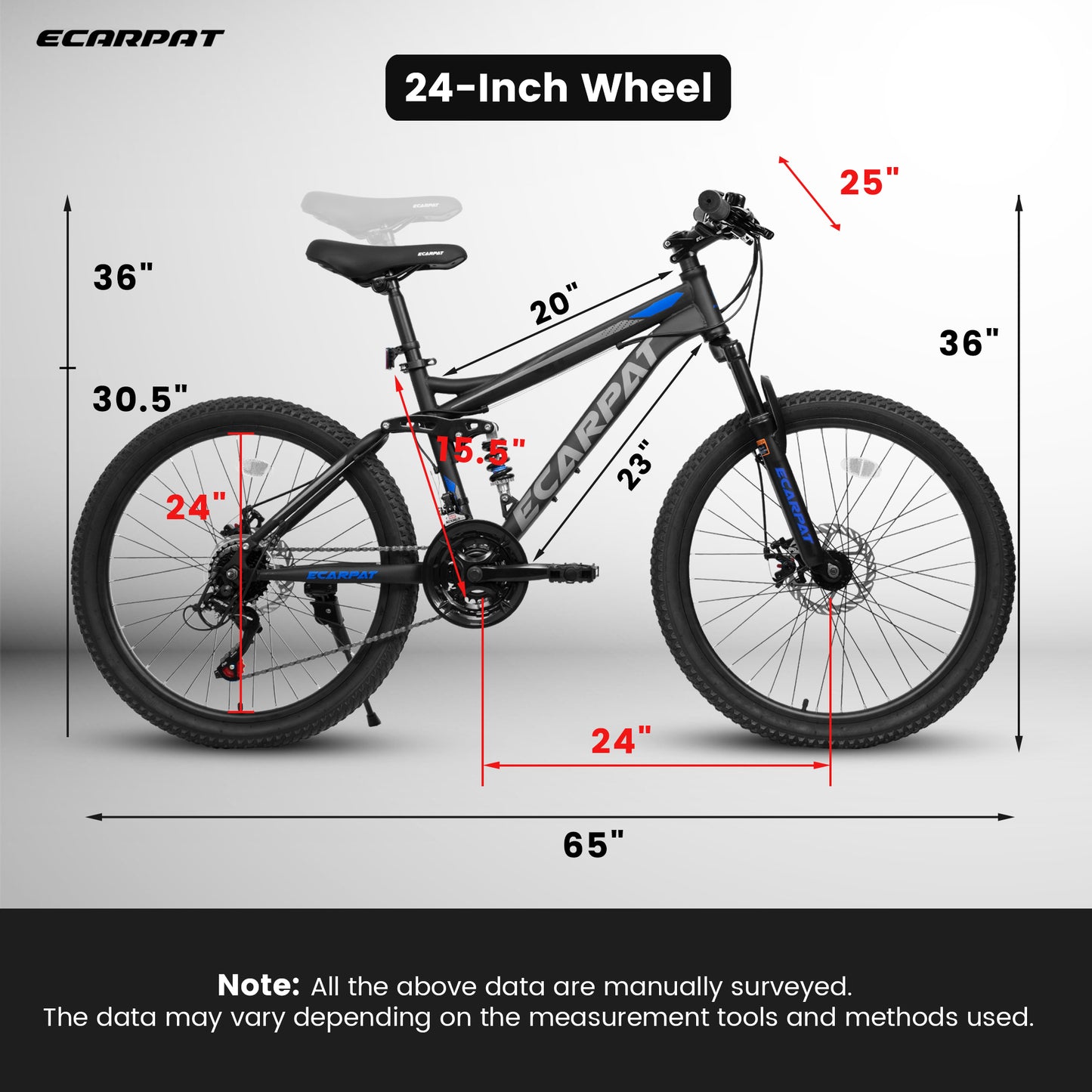 Mountain Bike – TrailX 24” | Full Suspension | 21-Speed | Black