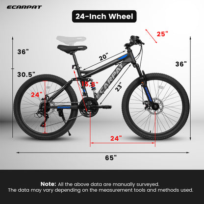 Mountain Bike – TrailX 24” | Full Suspension | 21-Speed | Black