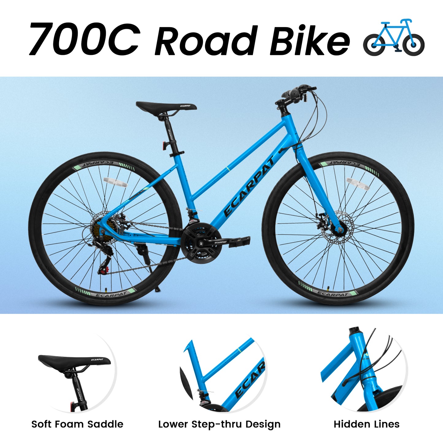 Road Bike – UrbanRide 700C | 21-Speed | Disc Brakes | Black Blue
