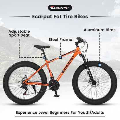 26" Fat Tire Mountain Bike – 21-Speed Shimano, Dual Disc Brakes (All-Terrain)