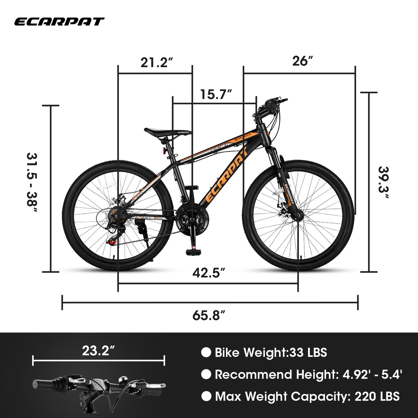 26" Trail Bike – Dual Disc Brakes, Front Suspension (Black / Orange)