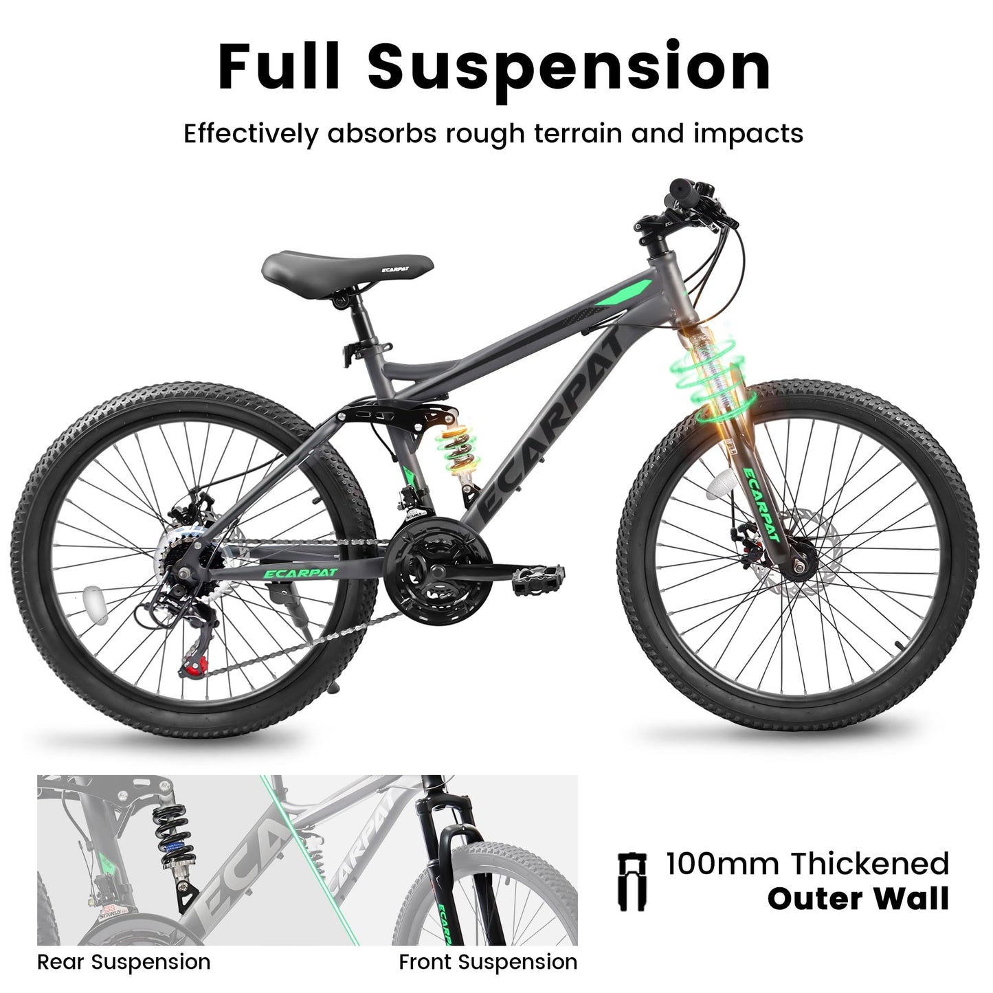 Mountain Bike – TrailX 24” | Full Suspension | 21-Speed | Gray