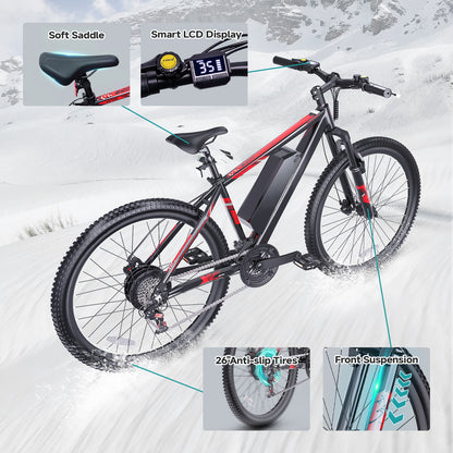 350W City E-Bike – 20" Frame, 21-Speed Gears, 25-Mile Range