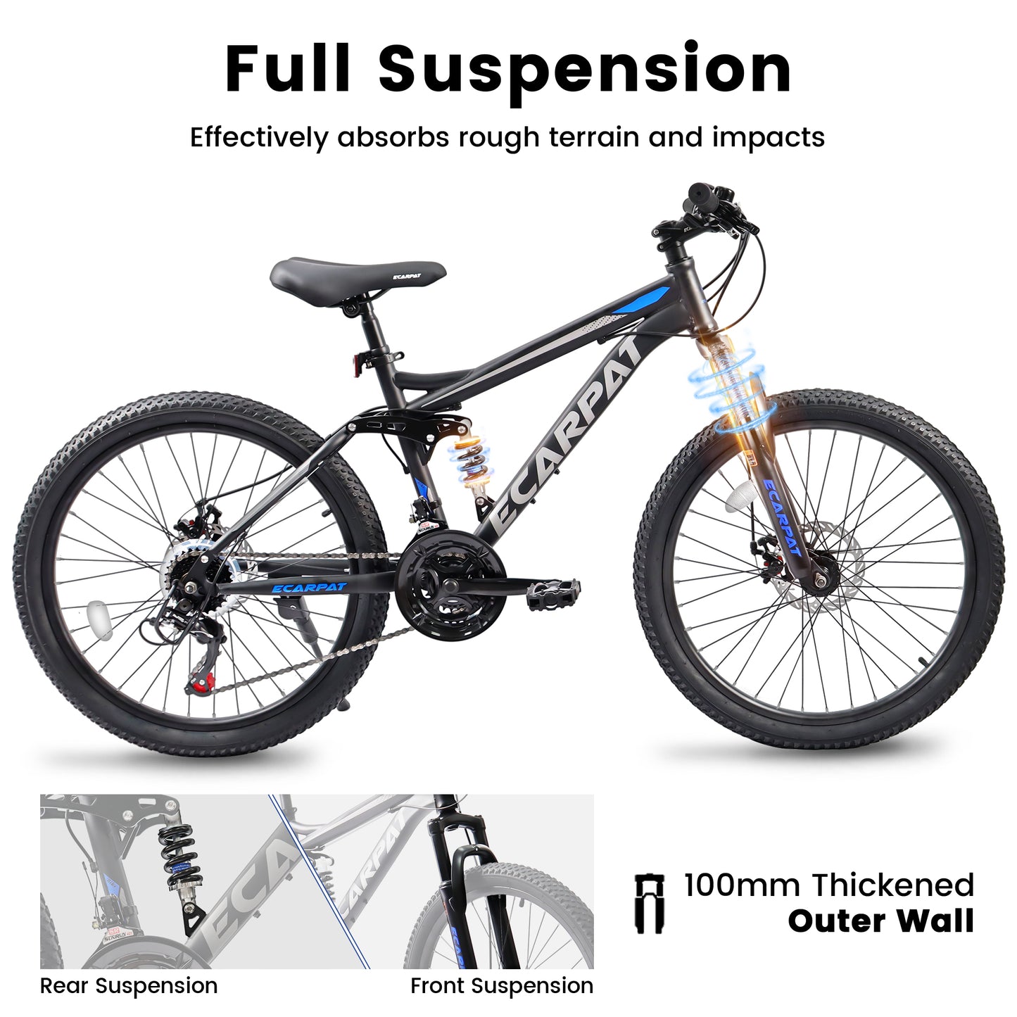 Mountain Bike – TrailX 24” | Full Suspension | 21-Speed | Black