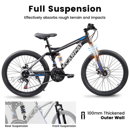 Mountain Bike – TrailX 24” | Full Suspension | 21-Speed | Black