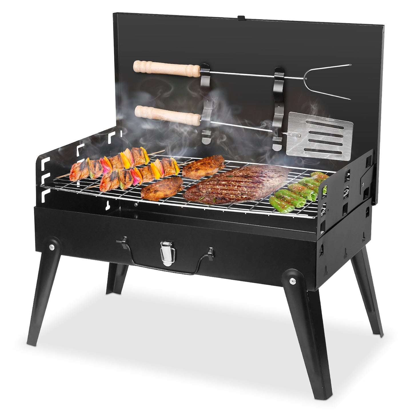 1Pc 16.7x10x17.7in Portable Charcoal Grill Foldable BBQ Suitcase Grill Shelf For Outdoor Camping Picnics Garden Grilling Fedex Shipping