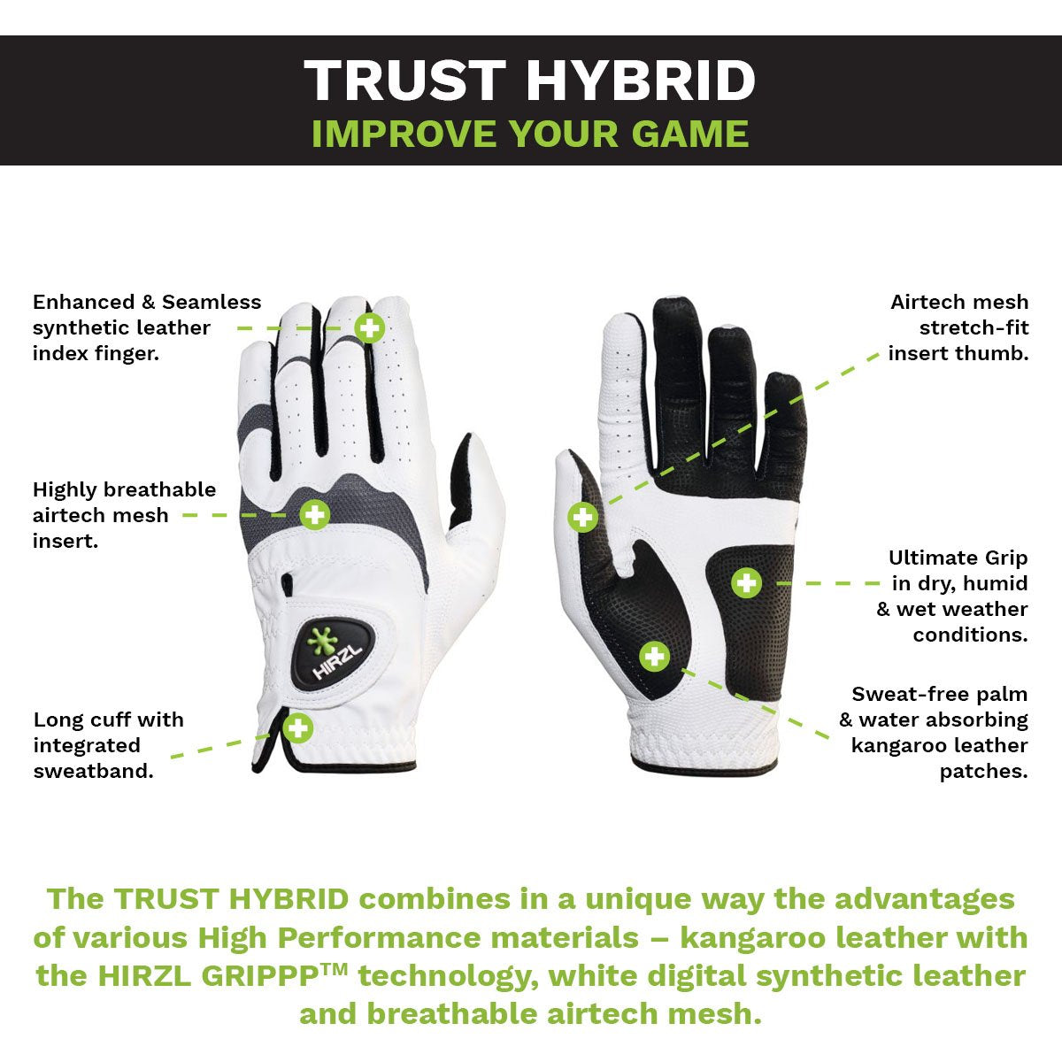 HIRZL Trust Hybrid - Golf Gloves - White / Black